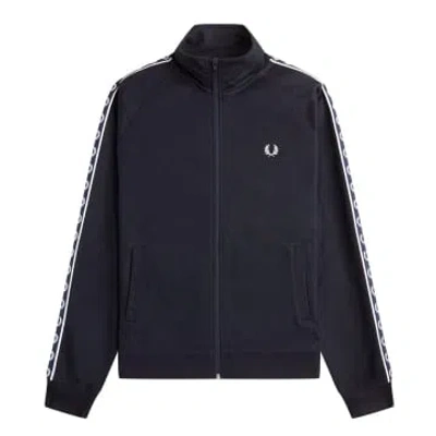 Fred Perry Contrast Taped Track Jacket Navy & White In Blue
