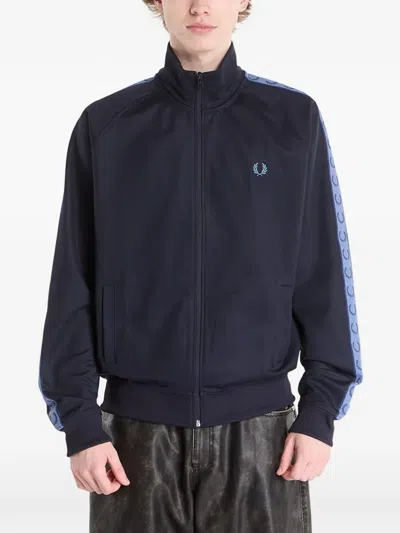 Fred Perry Contrast-tape Laurel Track Jacket In Blue