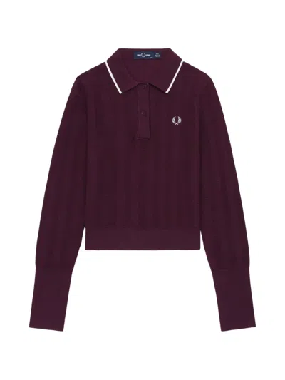 Fred Perry Contrast-trim Waffle-knit Top In Burgundy