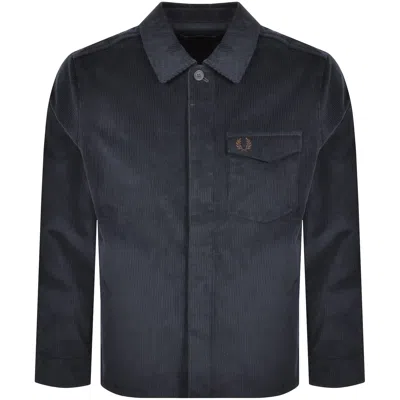 Fred Perry Corduroy Overshirt Navy In Black