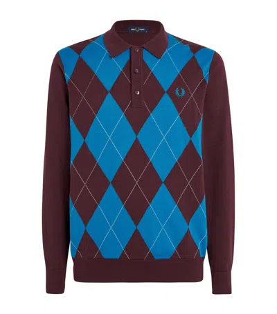 Fred Perry Cotton Argyle Knitted Polo Shirt In Multi