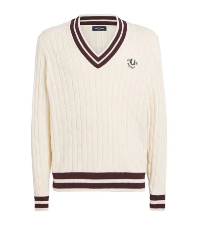 Fred Perry Cotton-blend Cable-knit Tennis Sweater In Beige