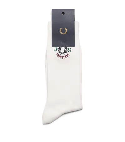 Fred Perry Cotton-blend Embroidered Socks In Beige