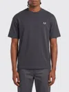 Fred Perry Cotton Crew Neck T-shirt With Contrast Logo And Dropped Shoulders In Blue