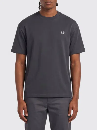 Fred Perry Cotton Crew Neck T-shirt With Contrast Logo And Dropped Shoulders In Blue