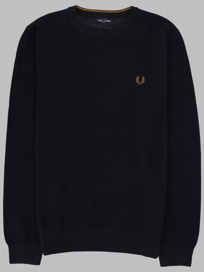 Fred Perry Cotton Crewneck Sweater In Black