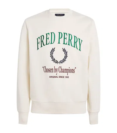 Fred Perry Cotton Embroidered Sweatshirt In Beige