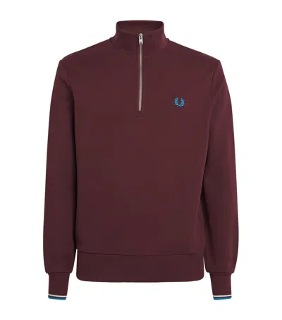 Fred Perry Cotton Half-zip Sweatshirt In Brown