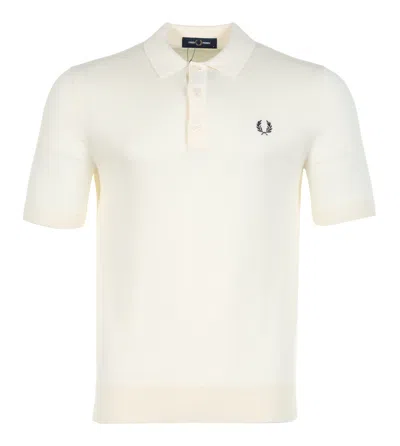 Fred Perry Cotton Knitted Polo Shirt Ecru