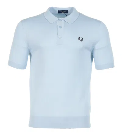 Fred Perry Cotton Knitted Polo Shirt Light Smoke