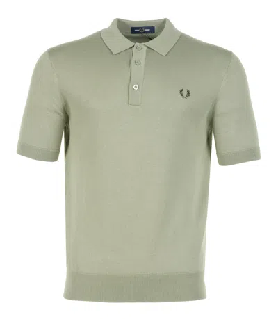 Fred Perry Cotton Knitted Polo Shirt Olive Mint