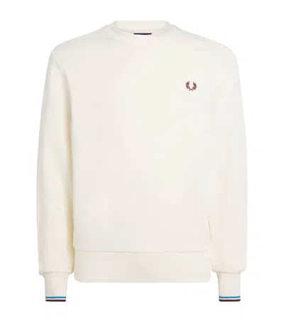 Fred Perry Cotton Logo Tape Sweatshirt In White
