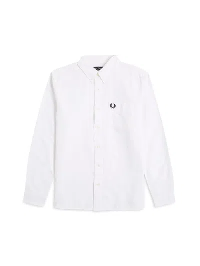Fred Perry Logo-embroidered Cotton Oxford Shirt In White