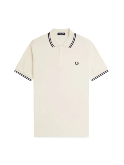 Fred Perry Cotton Pique Polo Shirt With And Double Stripe In Beige