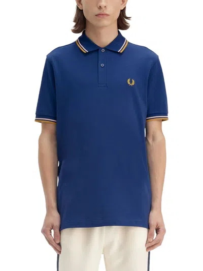 Fred Perry Cotton Pique Polo Shirt With Double Stripe In Blue
