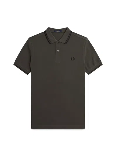 Fred Perry Cotton Pique Polo Shirt With Double Stripe In Green