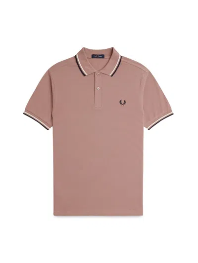 Fred Perry Cotton Pique Polo Shirt With Double Stripe In Pink