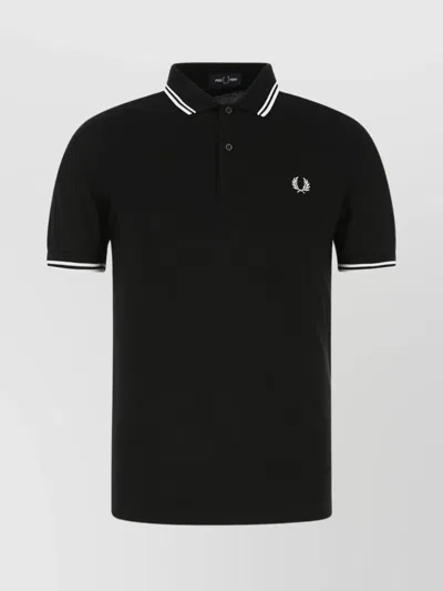 Fred Perry Stripe Detailed Logo Embroidered Polo Shirt In Black