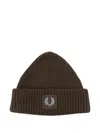 Fred Perry Ribbed Logo-patch Beanie Hat In Brown
