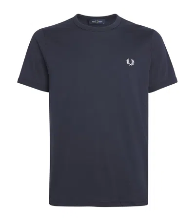 Fred Perry Cotton Ringer Logo T-shirt In Blue