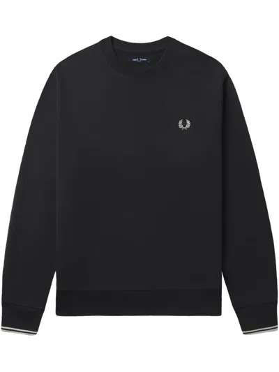 Fred Perry Slogan-embroidered Cotton Sweatshirt In Black