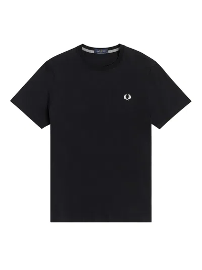 Fred Perry Cotton T-shirt With Logo Embroidery In Black