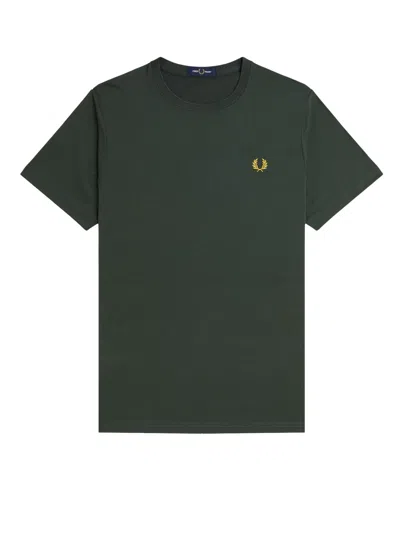 Fred Perry Cotton T-shirt With Logo Embroidery In Green