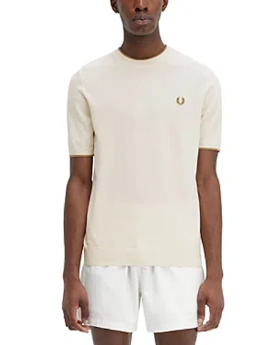 Fred Perry Cotton Textured Knit Tee In Ecru