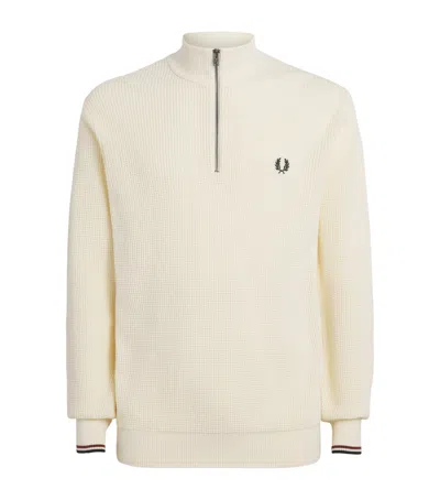 Fred Perry Cotton Waffle-knit Quarter-zip Sweatshirt In Yellow
