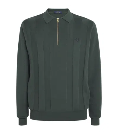 Fred Perry Cotton Zip-up Polo Shirt In Green