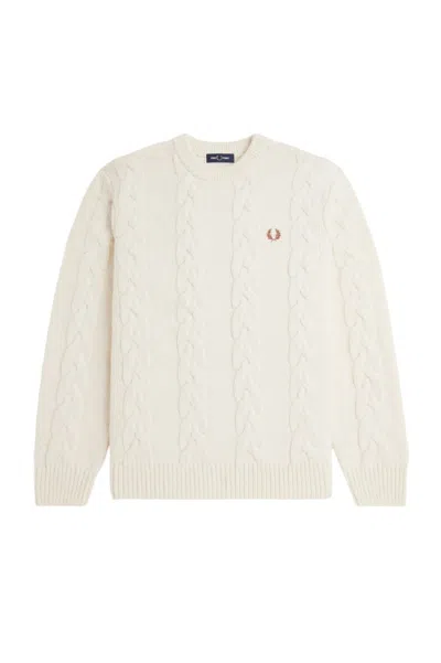 Fred Perry Cream Classic Cable Knit Sweater In Neutrals