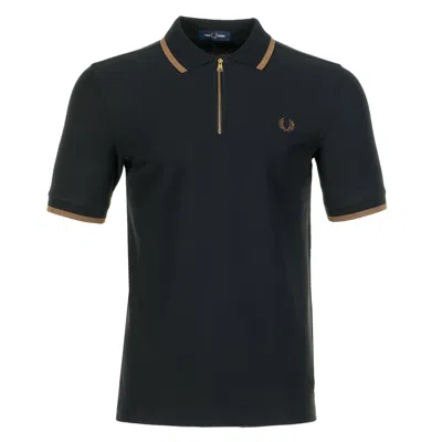 Fred Perry Crepe Pique Zip Neck Polo Shirt Black