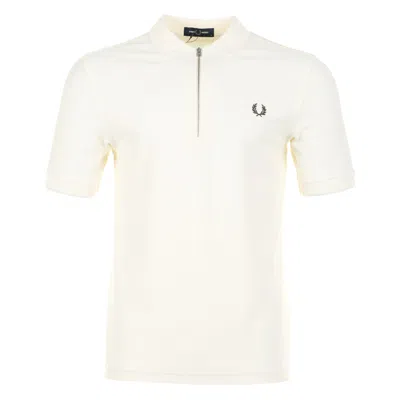 Fred Perry Crepe Pique Zip Neck Polo Shirt Ecru In White