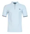 Fred Perry Crepe Pique Zip Neck Polo Shirt Light Smoke In Blue