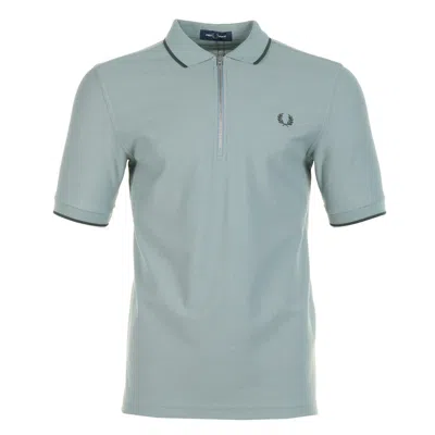 Fred Perry Crepe Pique Zip Neck Polo Shirt Stockport Blue In Green