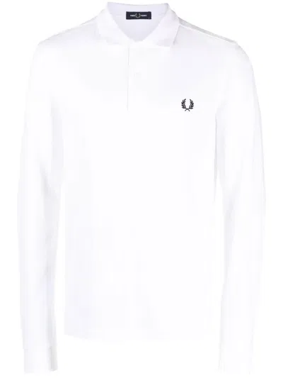Fred Perry The Long Sleeve Fp Shirt In Bianco Chiari E Naturali
