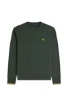 Fred Perry Crew-neck Cotton Blend Sweatshirt With Curly Back Texture In Green
