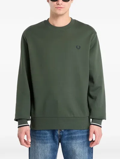 Fred Perry Crew-neck Logo Sweatshirt In Green