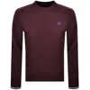 Fred Perry Bordeaux Crewneck Sweatshirt With Contrasting Double-tipped Cuffs In Burgundy