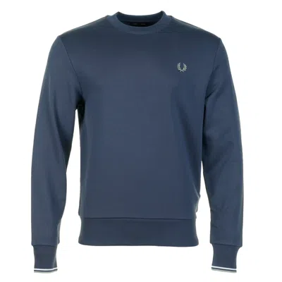 Fred Perry Crew Neck Sweatshirt Dark Airforce / Light Ice / Bayleaf In Blue