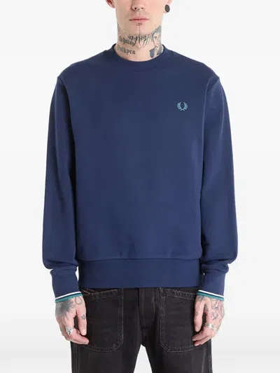Fred Perry Crew-neck Logo-embroidered Sweatshirt In Blue