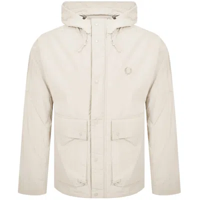 Fred Perry Cropped Ripstop Parka Jacket Ecru In White