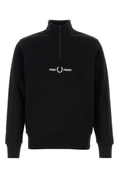 Fred Perry Double Graphic Half Zip Sweat M6548 843 In Black