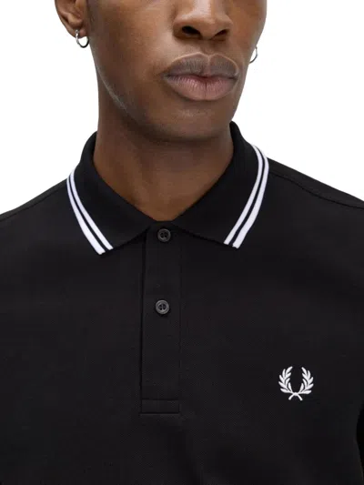Fred Perry Double Line Polo Shirt In Black