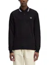 Fred Perry Authentic Long Sleeved Twin Tipped Polo Black In Black