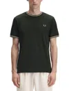 Fred Perry Stripe-trimmed Logo Cotton T-shirt In Black