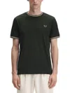 Fred Perry Stripe-trimmed Logo Cotton T-shirt In Black