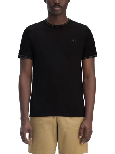Fred Perry Double Stripe T Shirt In Black