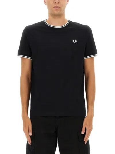 Fred Perry Double Stripe Tshirt In Black