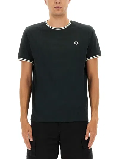 Fred Perry Double Stripe Tshirt In Blue